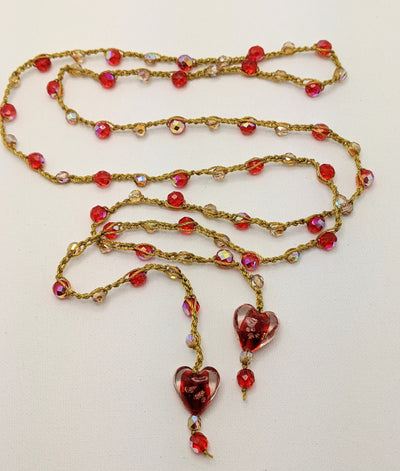 Bohemian Chic Lariat - Red and Gold with Red Heart