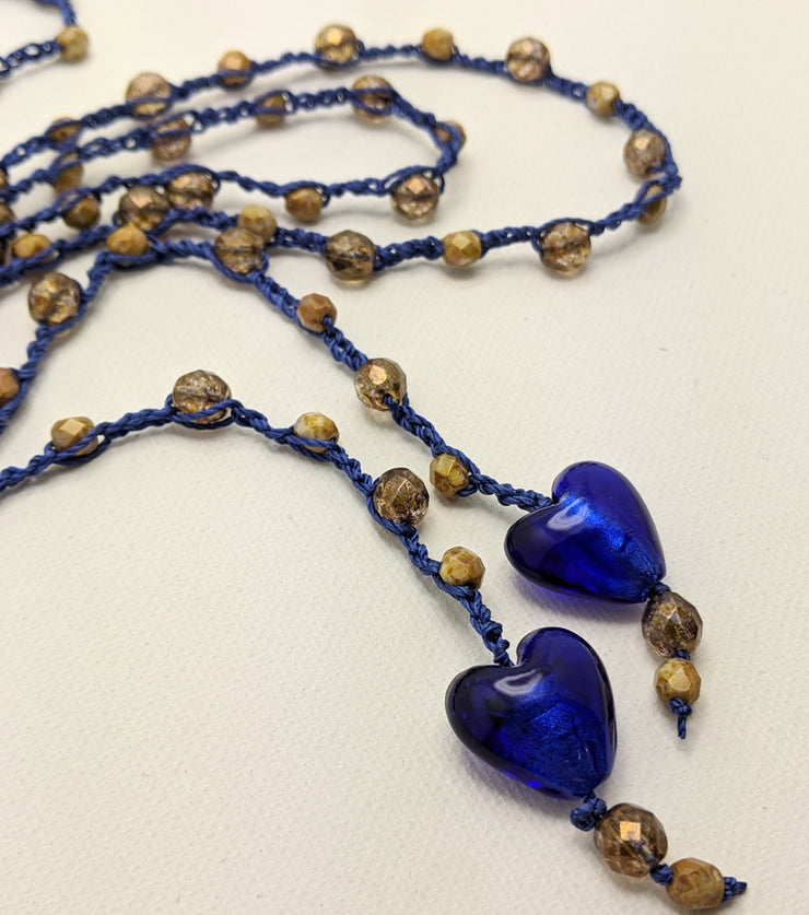 Bohemian Chic Lariat - ROYAL - Deep blue and Amber tones