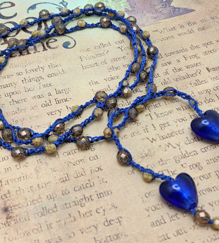Bohemian Chic Lariat - ROYAL - Deep blue and Amber tones