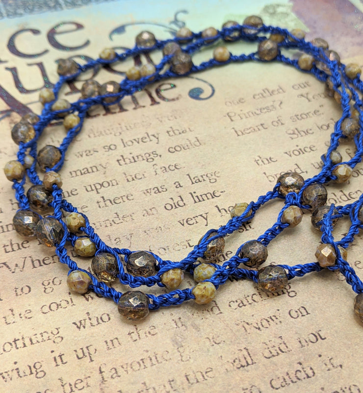Bohemian Chic Lariat - ROYAL - Deep blue and Amber tones
