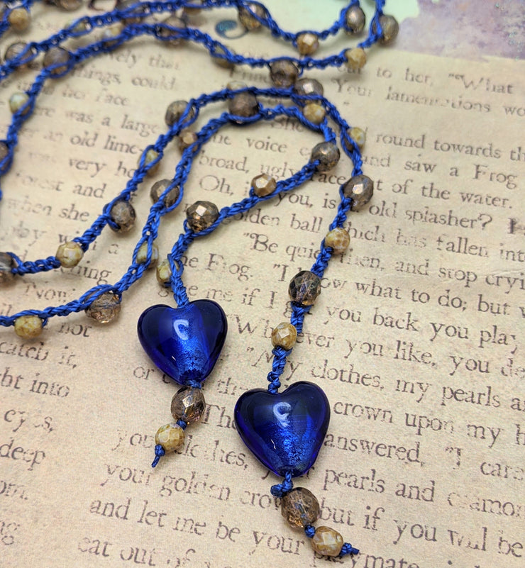 Bohemian Chic Lariat - ROYAL - Deep blue and Amber tones