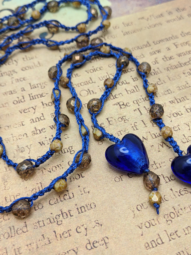 Bohemian Chic Lariat - ROYAL - Deep blue and Amber tones