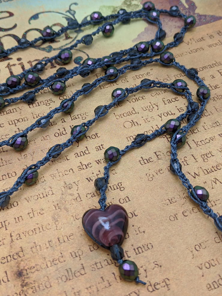 Bohemian Chic Lariat - TWILIGHT - Pewter and dark purple tones