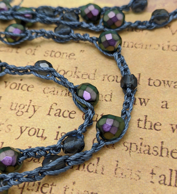Bohemian Chic Lariat - TWILIGHT - Pewter and dark purple tones