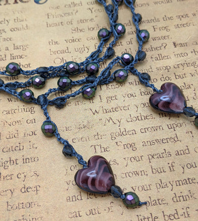 Bohemian Chic Lariat - TWILIGHT - Pewter and dark purple tones