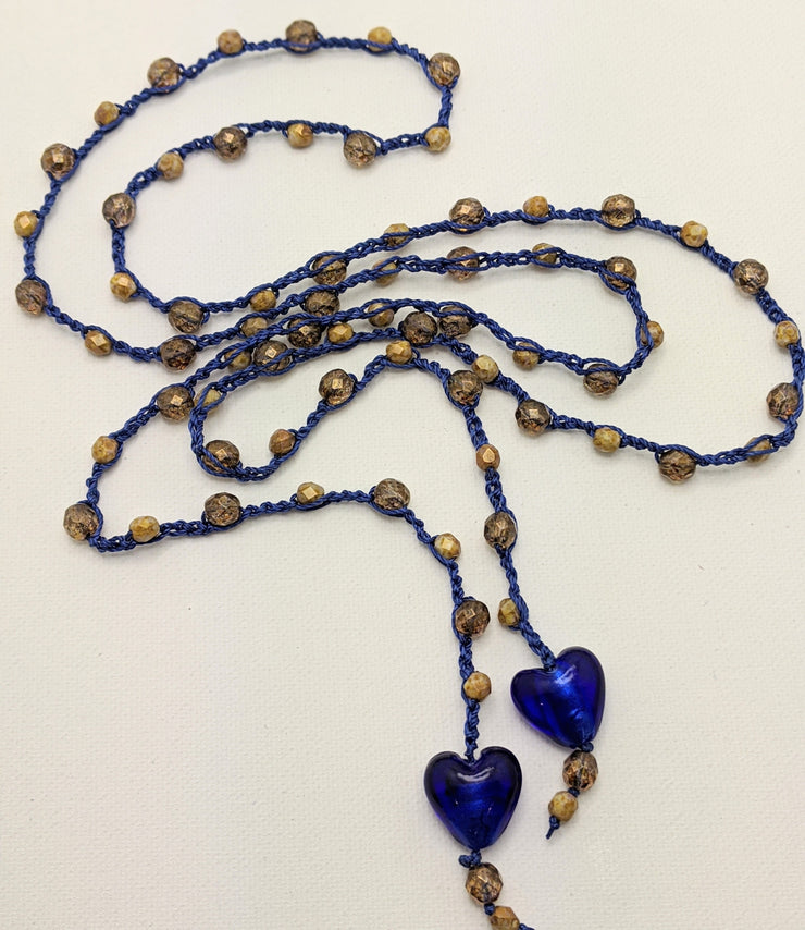 Bohemian Chic Lariat - ROYAL - Deep blue and Amber tones