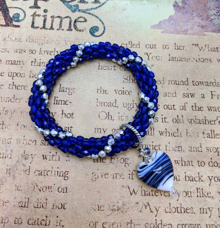 Continuous bangle - with Dangle - Blue & Silver