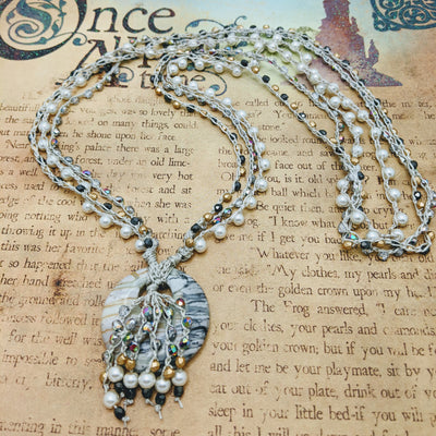 Bohemian Chic Beaded Necklace - CREAM SPARKLE