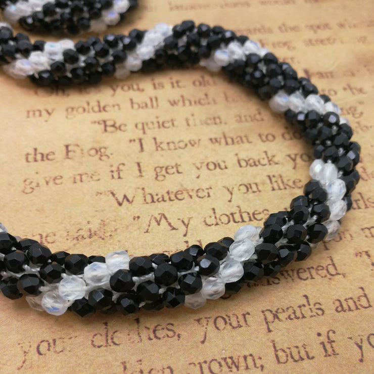 BLACK and WHITE - Faceted Beads Continuous Rope Necklace