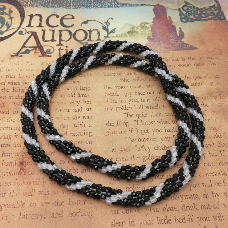BLACK and WHITE - Faceted Beads Continuous Rope Necklace