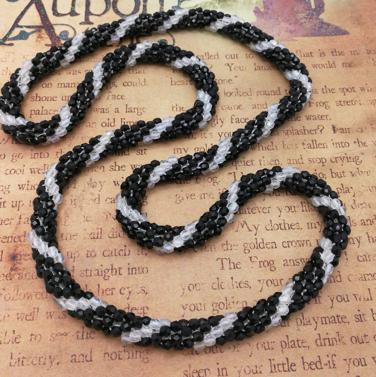 BLACK and WHITE - Faceted Beads Continuous Rope Necklace