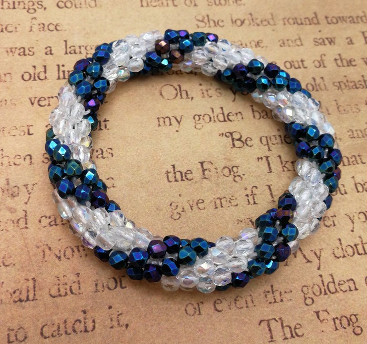 Continuous bangle bracelet - Sparkle BLUE and WHITE