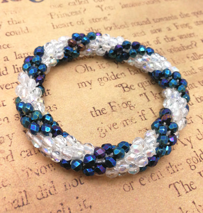 Continuous bangle bracelet - Sparkle BLUE and WHITE