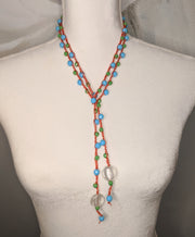 Bohemian Chic Lariat - In sky blue, apple green, apricot, and white