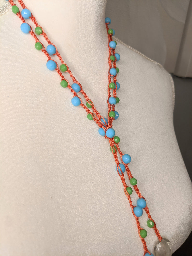 Bohemian Chic Lariat - In sky blue, apple green, apricot, and white