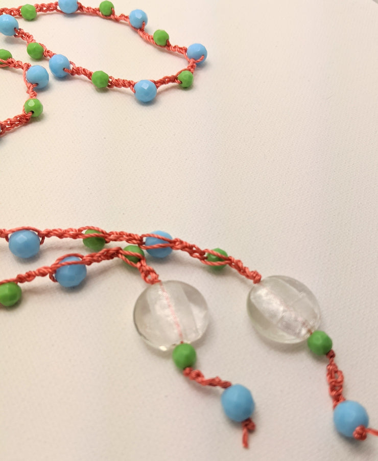 Bohemian Chic Lariat - In sky blue, apple green, apricot, and white