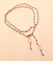 Bohemian Chic Lariat - In sky blue, apple green, apricot, and white