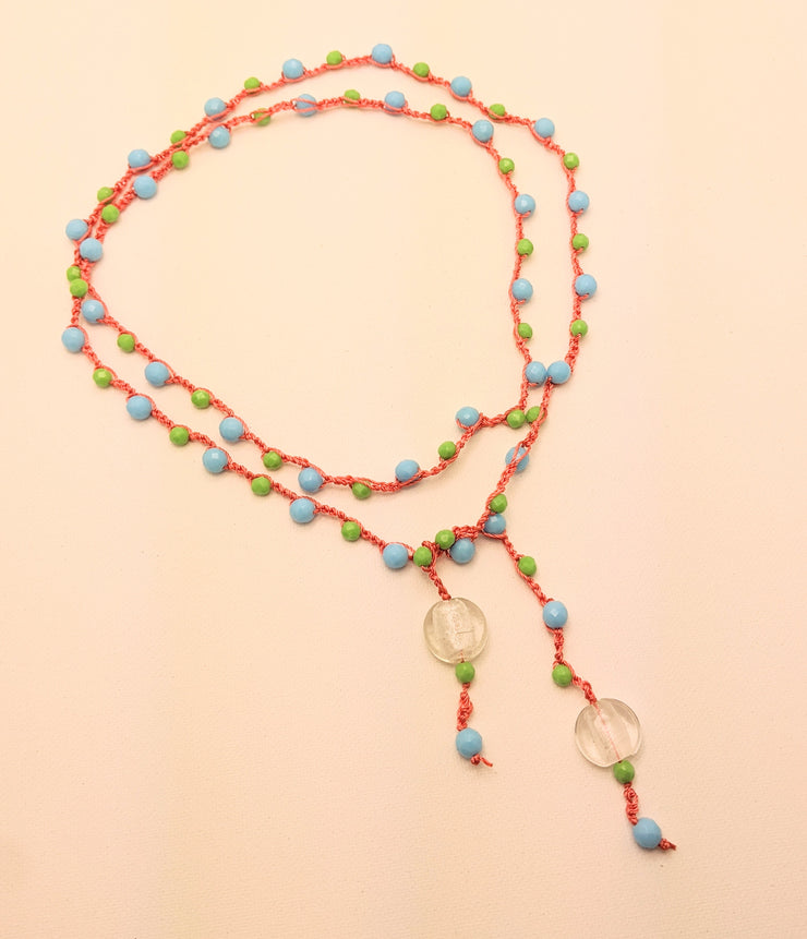 Bohemian Chic Lariat - In sky blue, apple green, apricot, and white