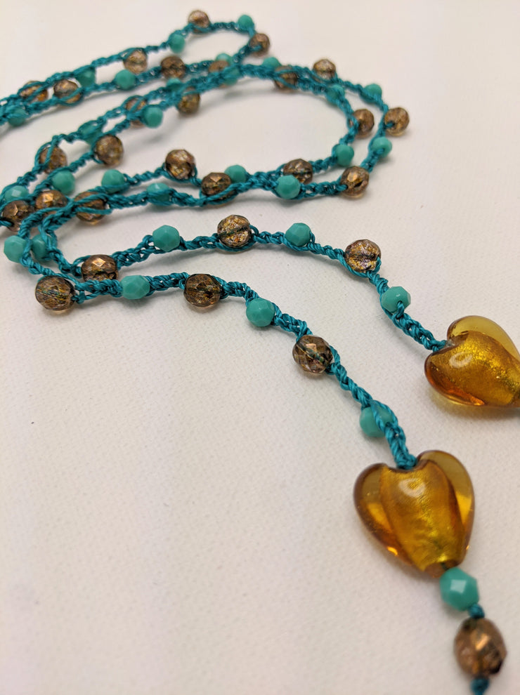 Bohemian Chic Lariat - Deep Sea - turquoise and gold tones