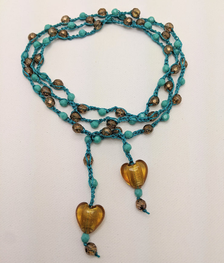 Bohemian Chic Lariat - Deep Sea - turquoise and gold tones