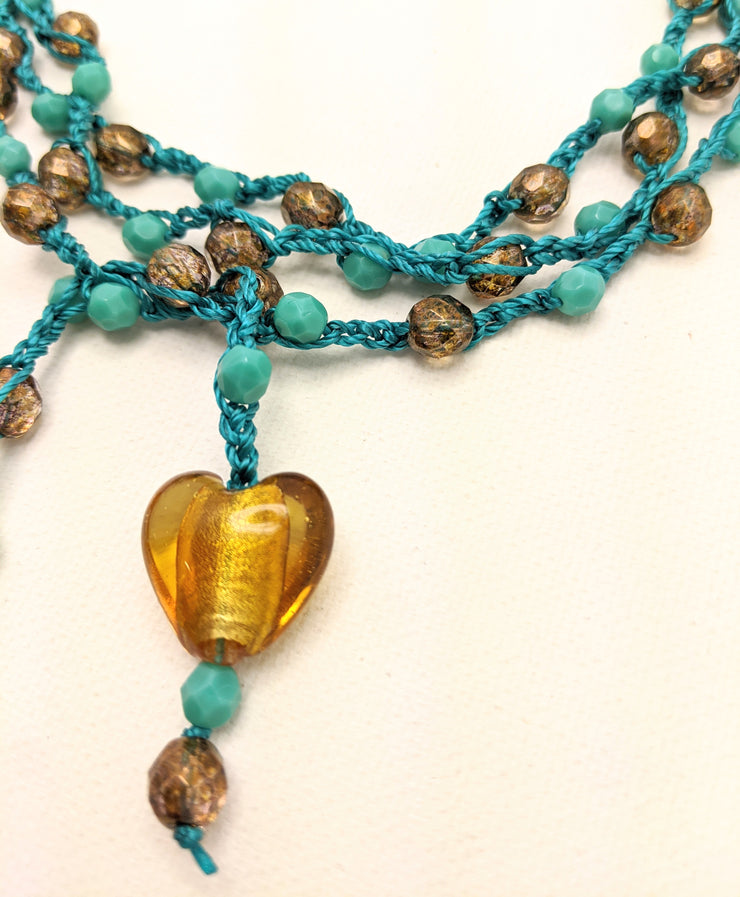 Bohemian Chic Lariat - Deep Sea - turquoise and gold tones