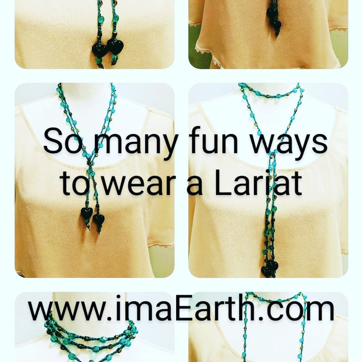 Bohemian Chic Lariat - Deep Sea - turquoise and gold tones