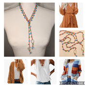 Bohemian Chic Lariat - In sky blue, apple green, apricot, and white