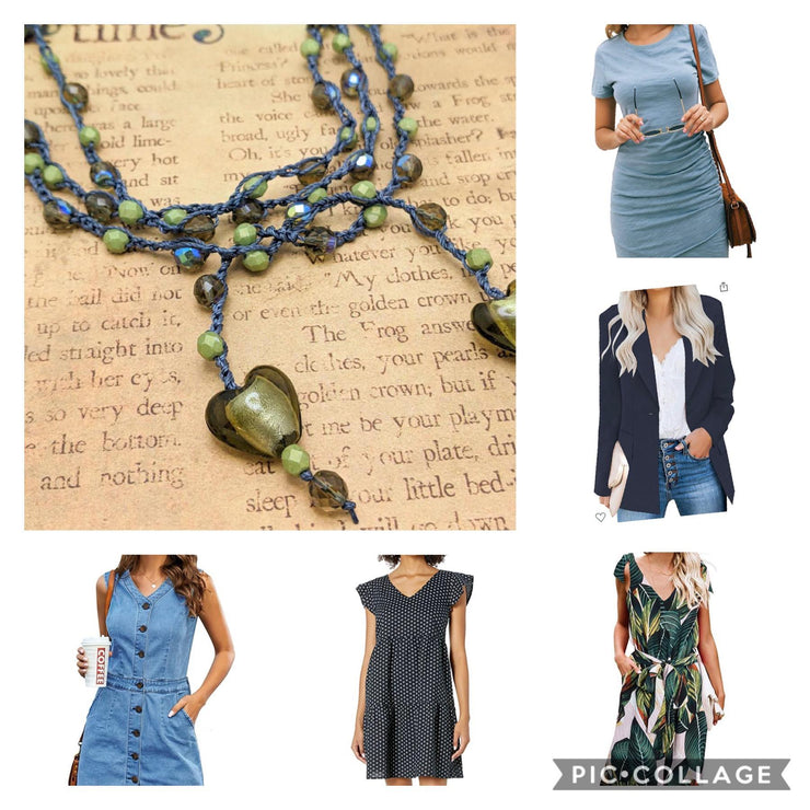 Bohemian Chic Lariat - Olive and Denim tones