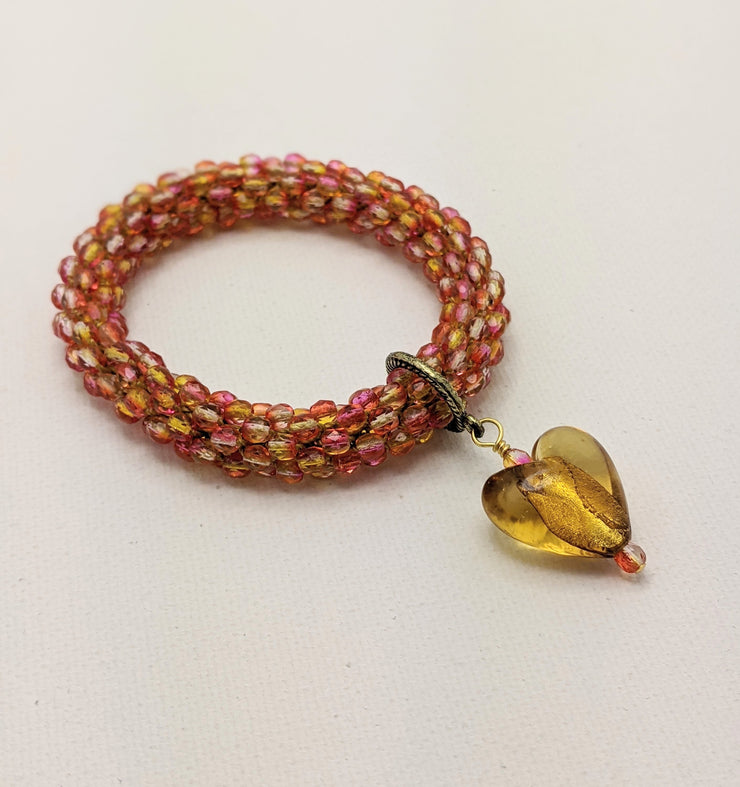 Continuous bangle - with Dangle -  Gold and Rose