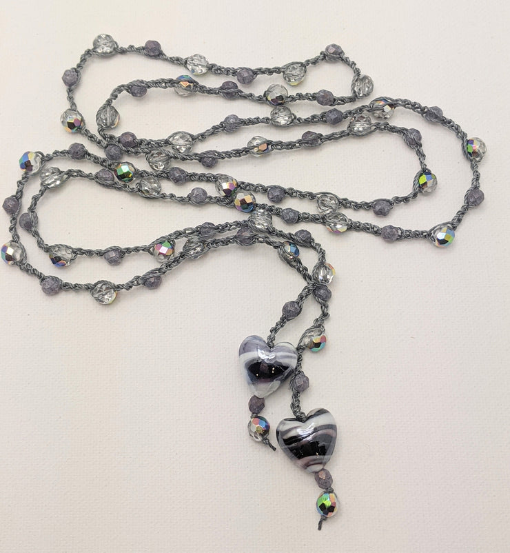 Bohemian Chic Lariat - Lavender and Pewter tones
