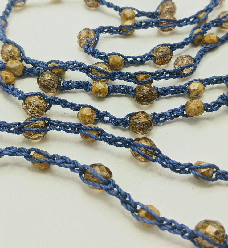 Bohemian Chic Lariat - ROYAL - Deep blue and Amber tones