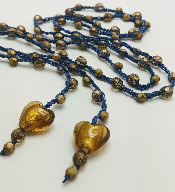 Bohemian Chic Lariat - ROYAL - Deep blue and Amber tones