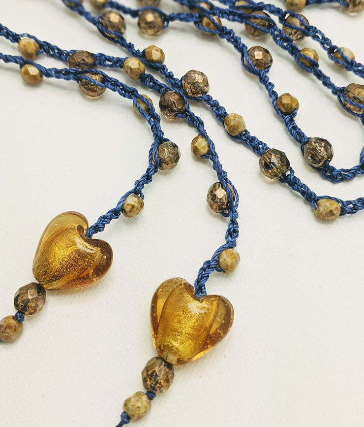 Bohemian Chic Lariat - ROYAL - Deep blue and Amber tones
