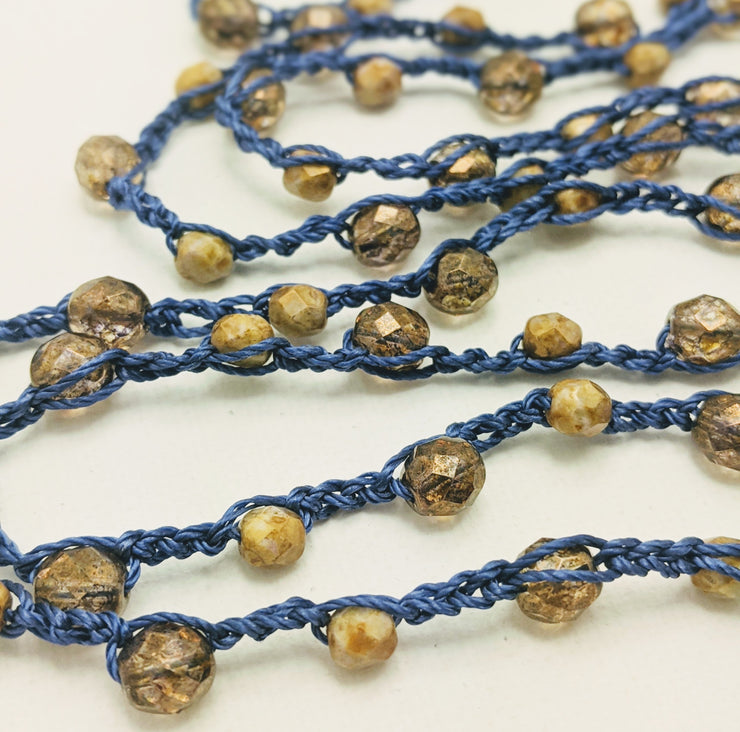Bohemian Chic Lariat - ROYAL - Deep blue and Amber tones