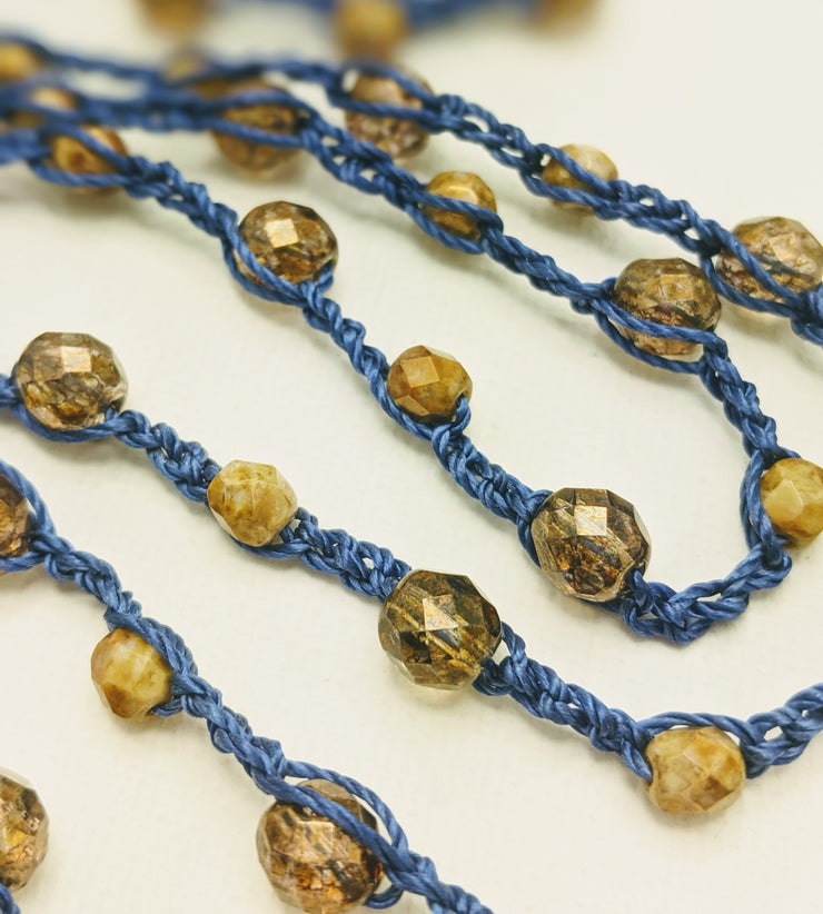 Bohemian Chic Lariat - ROYAL - Deep blue and Amber tones