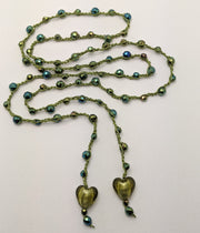 Bohemian Chic Lariat - Sparkly Olive and Blue