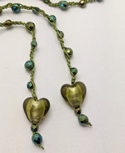 Bohemian Chic Lariat - Sparkly Olive and Blue