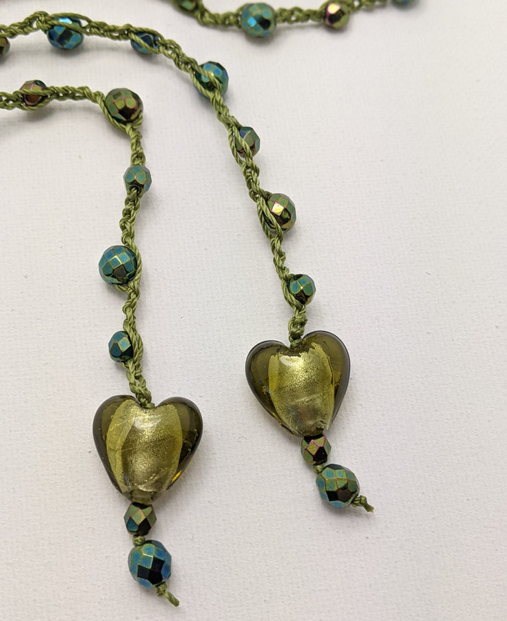 Bohemian Chic Lariat - Sparkly Olive and Blue