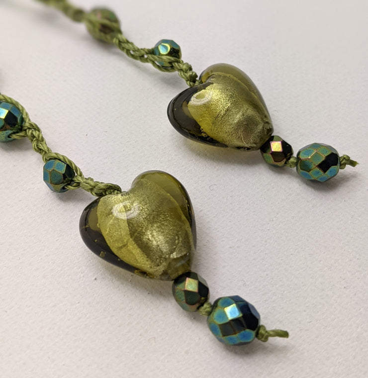 Bohemian Chic Lariat - Sparkly Olive and Blue