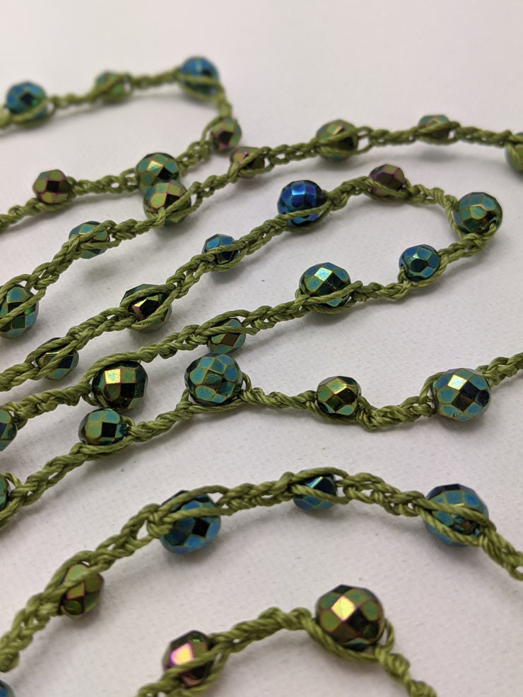 Bohemian Chic Lariat - Sparkly Olive and Blue