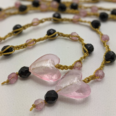 Bohemian Chic Lariat - Dusty Rose, Black, and Gold