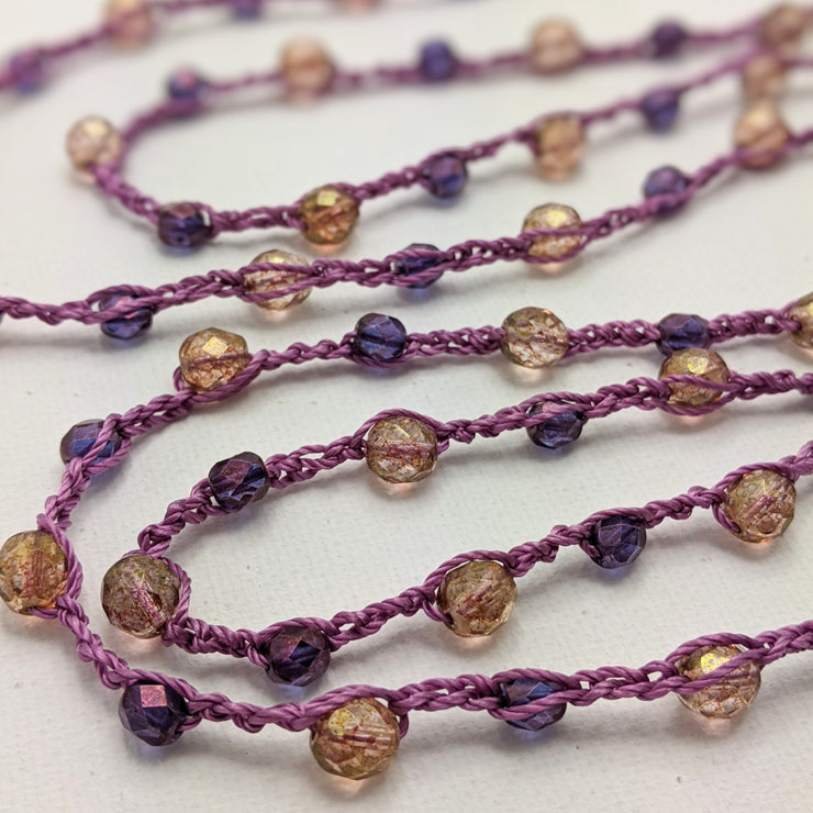 Bohemian Chic Lariat - Rose-Purple and Gold, with Purple Hearts