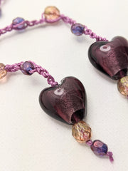 Bohemian Chic Lariat - Rose-Purple and Gold, with Purple Hearts
