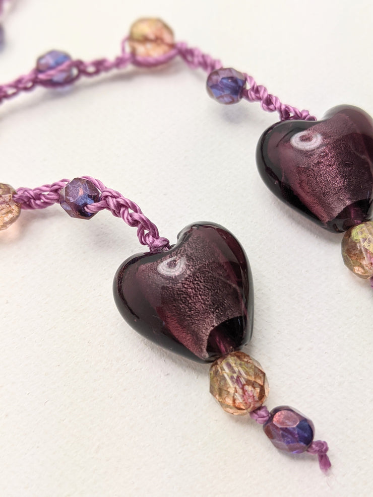 Bohemian Chic Lariat - Rose-Purple and Gold, with Purple Hearts