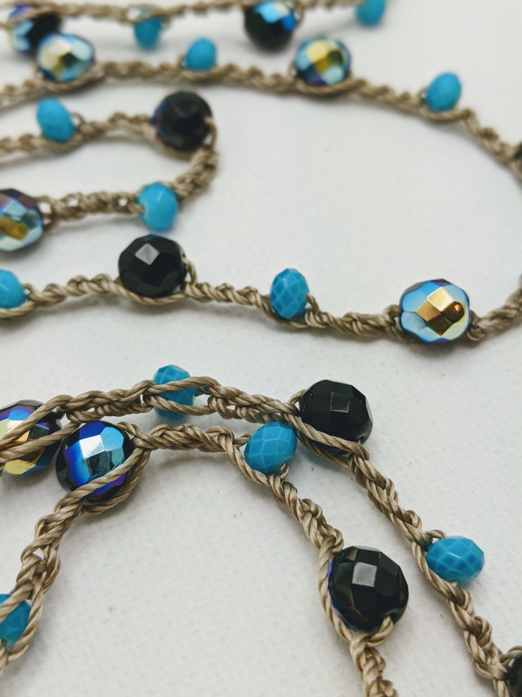 Bohemian Chic Lariat - Turquoise, Black, and Sand Tones