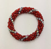 Continuous bangle bracelet - Red and Iridescent Silver Swirl