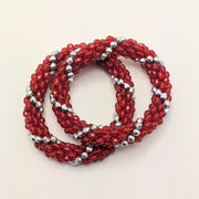 Continuous bangle bracelet - Red and Silver Swirl