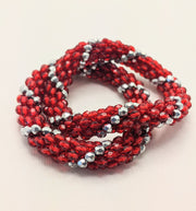 Continuous bangle bracelet - Red and Silver Swirl