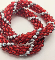 Continuous bangle bracelet - Red and Silver Swirl