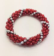 Continuous bangle bracelet - Red and Silver Swirl